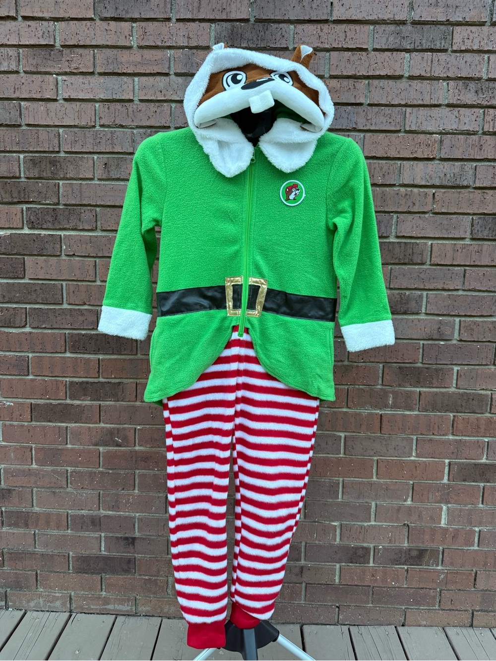 Buc-ee's Christmas Elf Pajama Union Suit Youth Beaver Costume Halloween PJs Kids